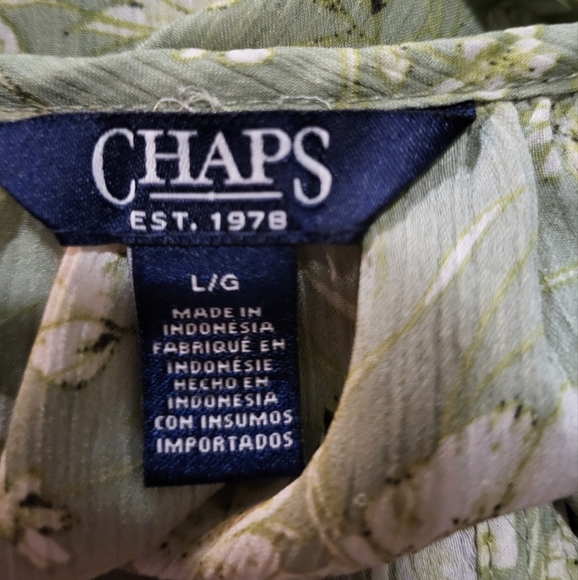 Chaps - Womens Floral Green Gauzy Peasant Blouse - Size L - Picture 3 of 9